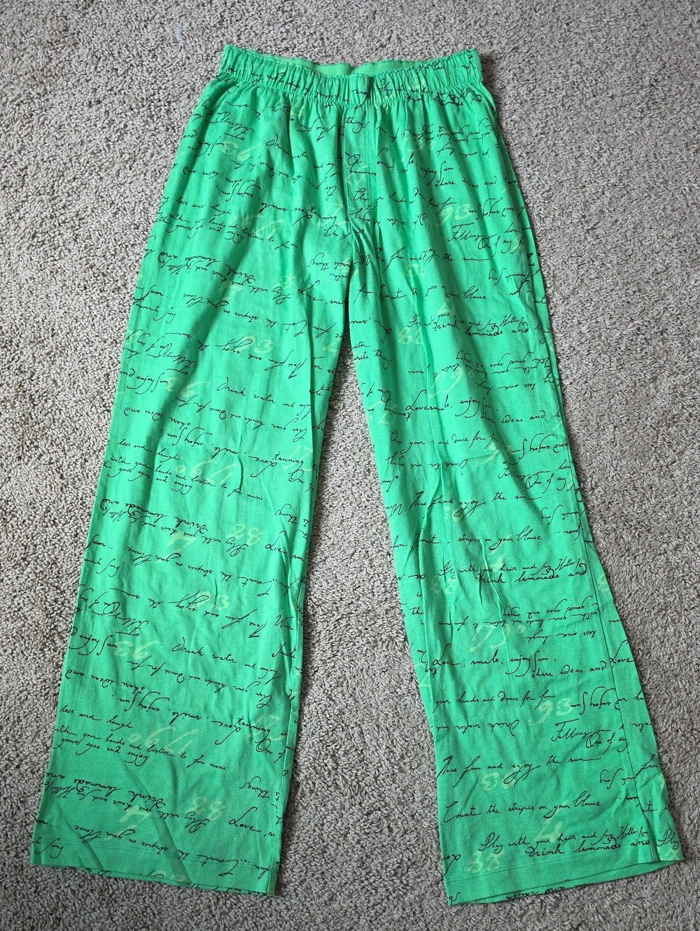 HUE Bright Green Elastic Waistband PJ Pants with Script Print